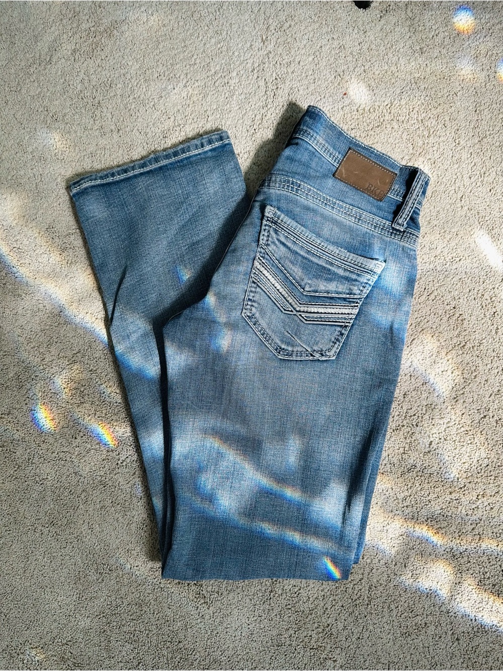 BKE Men's Light Blue Bootcut Jeans with Back Pocket Stitching